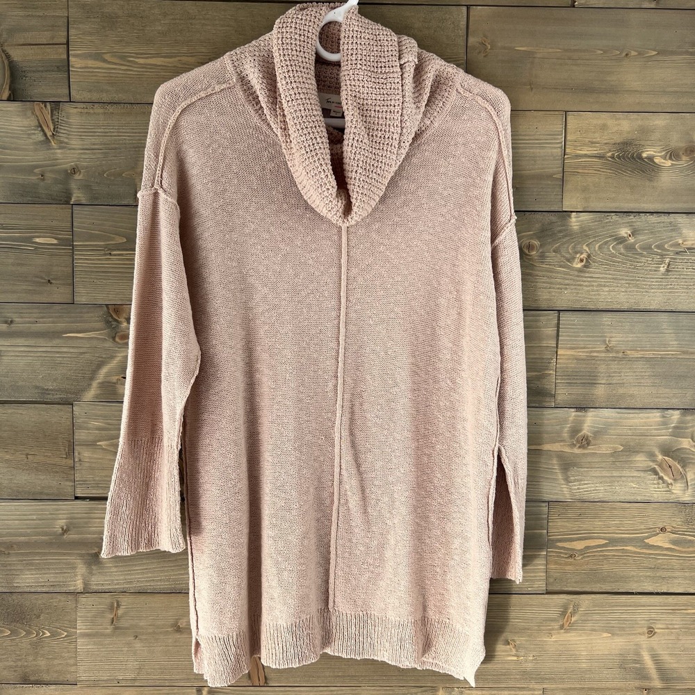 Two By Vince Camuto Womens Sweater Cowl Neck 3/4 Sleeve Tunic Pink Size Small